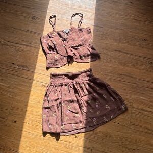 Stitch &Pine Brown Floral Small Crop top and XS Mini Skirt - Cute Summer Style